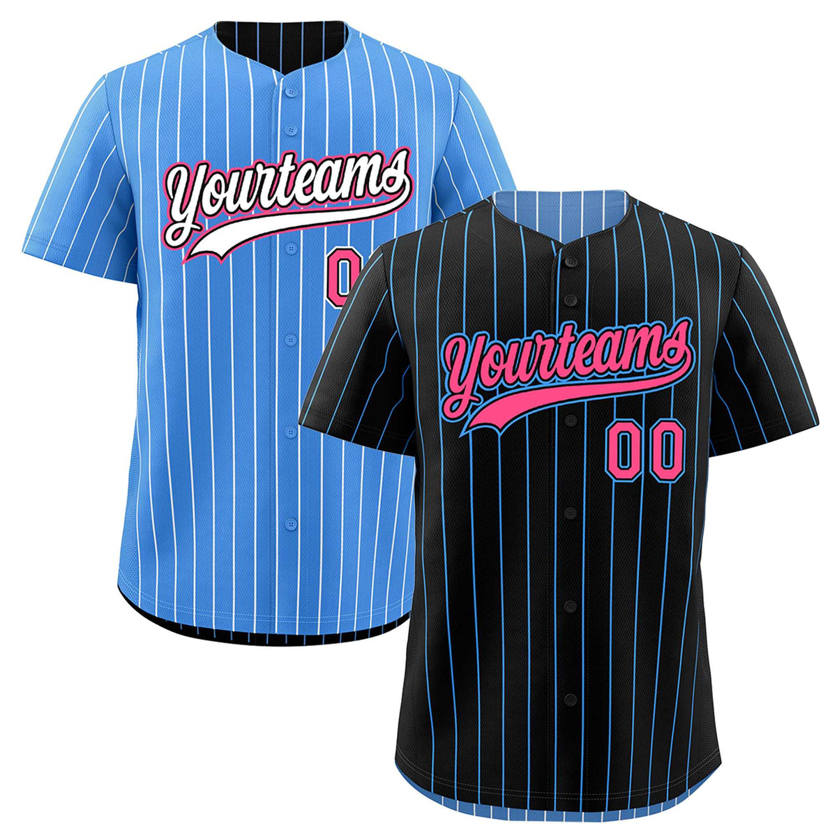 Custom Pink Black Powder Blue Reversible Stripe Fashion Baseball Jersey| KXKSHOP