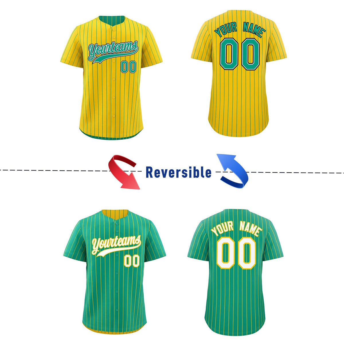Custom Green White Black Reversible Stripe Fashion Baseball Jersey| KXKSHOP