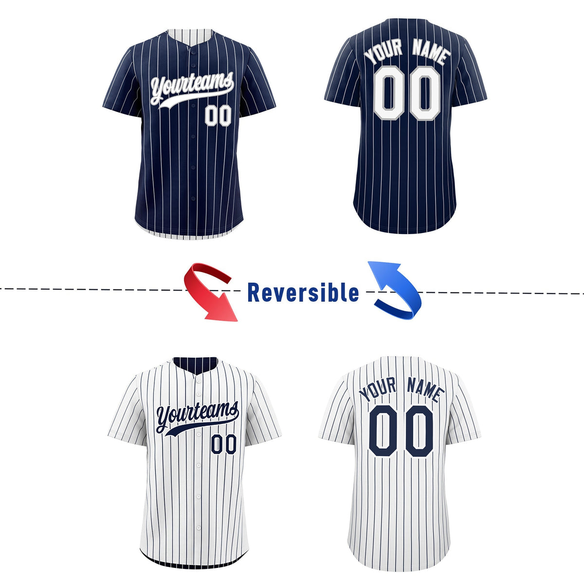 Custom White Navy Reversible Stripe Fashion Baseball Jersey| KXKSHOP