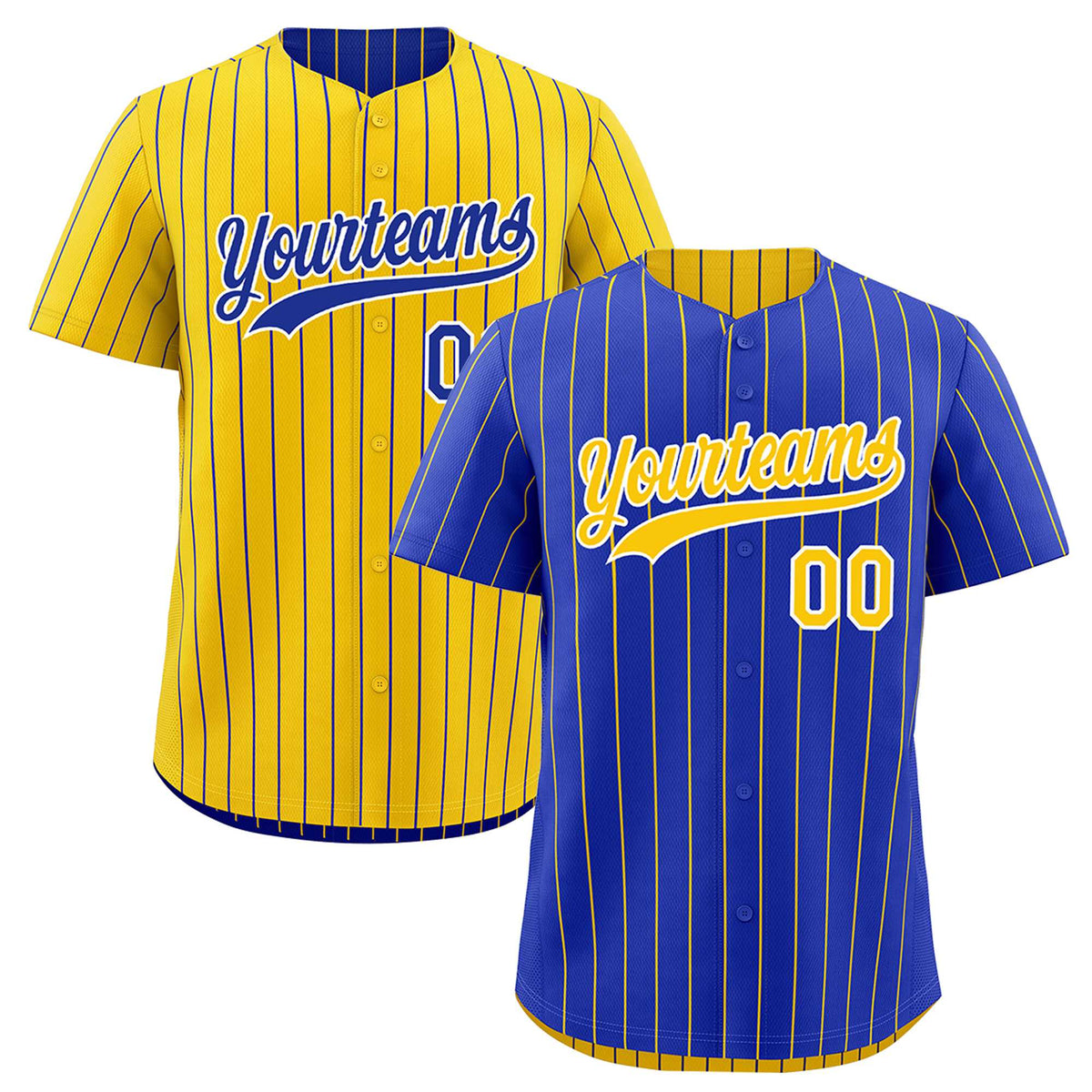 Custom Gold White Royal Blue Reversible Stripe Fashion Baseball Jersey| KXKSHOP