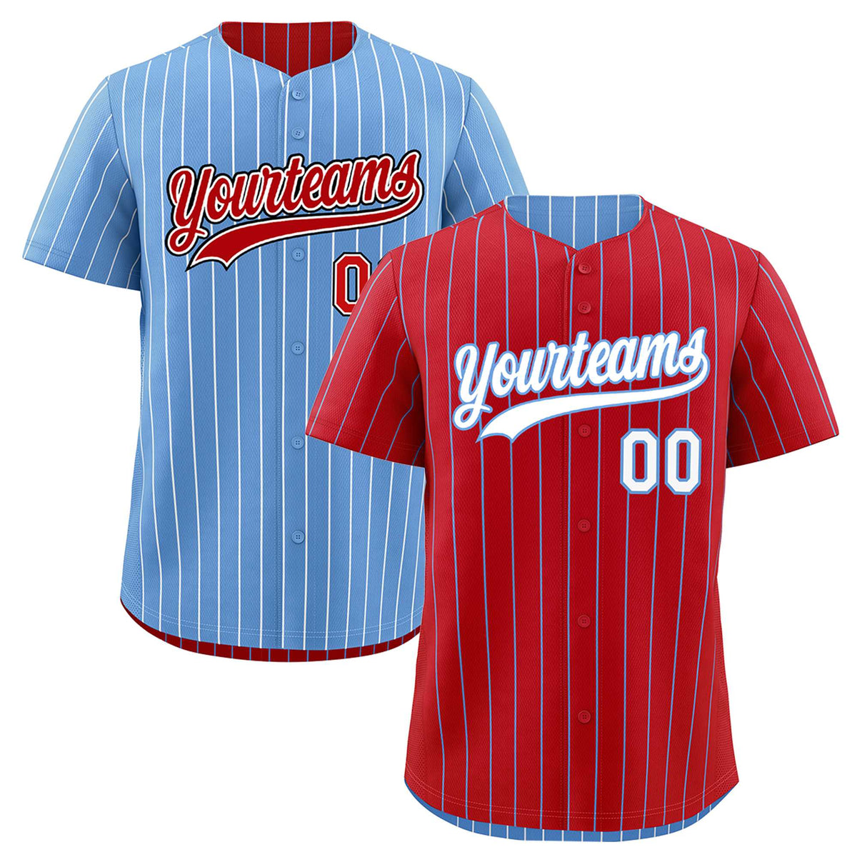 Custom White Light Blue Red Reversible Stripe Fashion Baseball Jersey| KXKSHOP