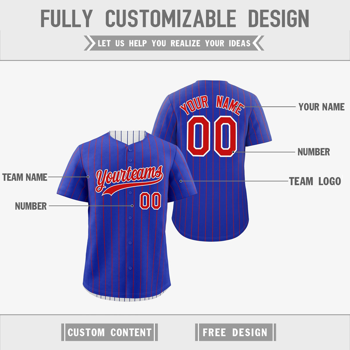 Custom Red White Royal Blue Reversible Stripe Fashion Baseball Jersey| KXKSHOP