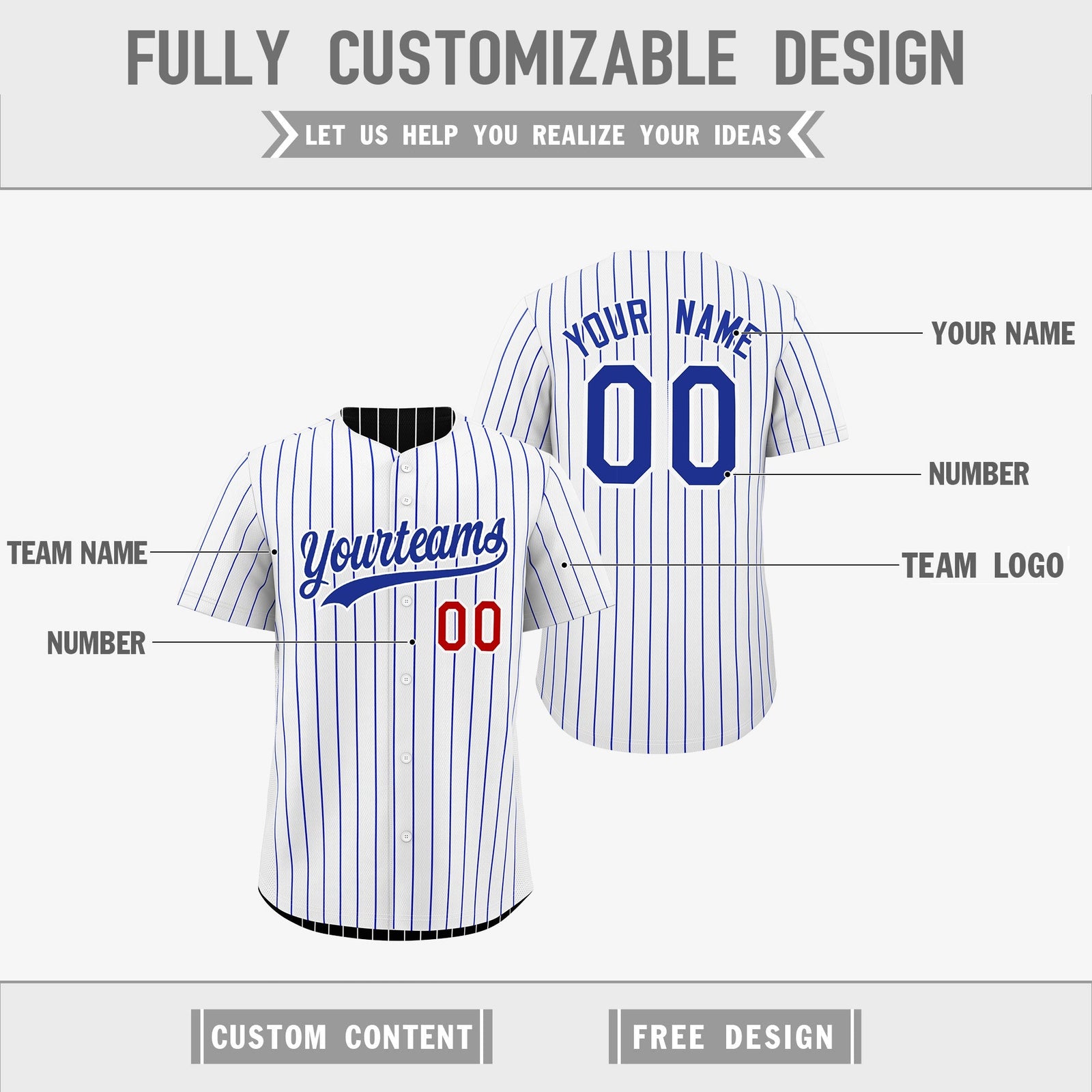 Custom Royal Blue White Reversible Stripe Fashion Baseball Jersey| KXKSHOP