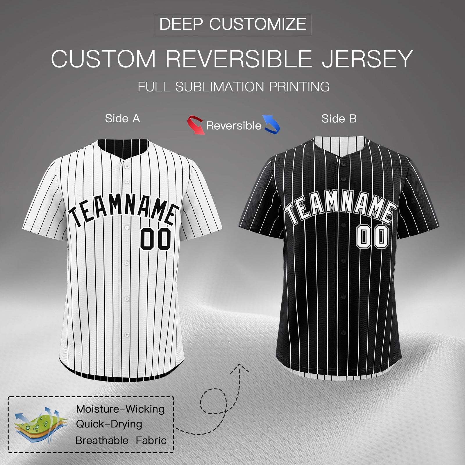 Custom Black White Reversible Stripe Fashion Baseball Jersey| KXKSHOP