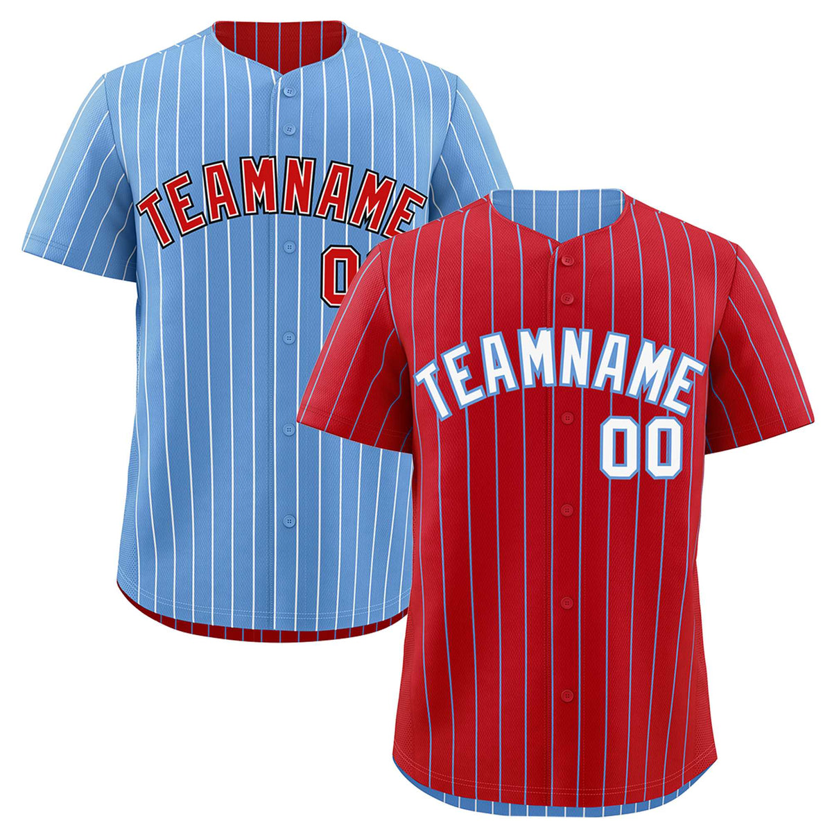 Custom White Light Blue Red Reversible Stripe Fashion Baseball Jersey| KXKSHOP