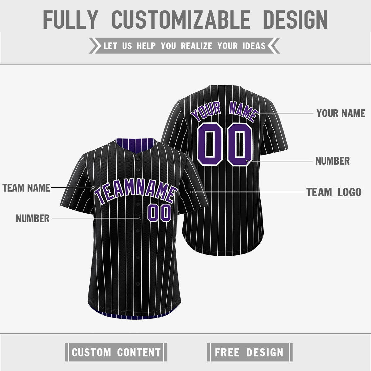 Custom Black Purple Purple White Reversible Stripe Fashion Baseball Jersey| KXKSHOP