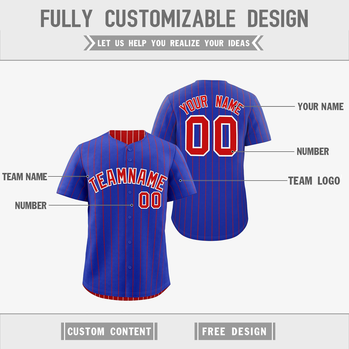 Custom Red White Royal Blue Reversible Stripe Fashion Baseball Jersey| KXKSHOP