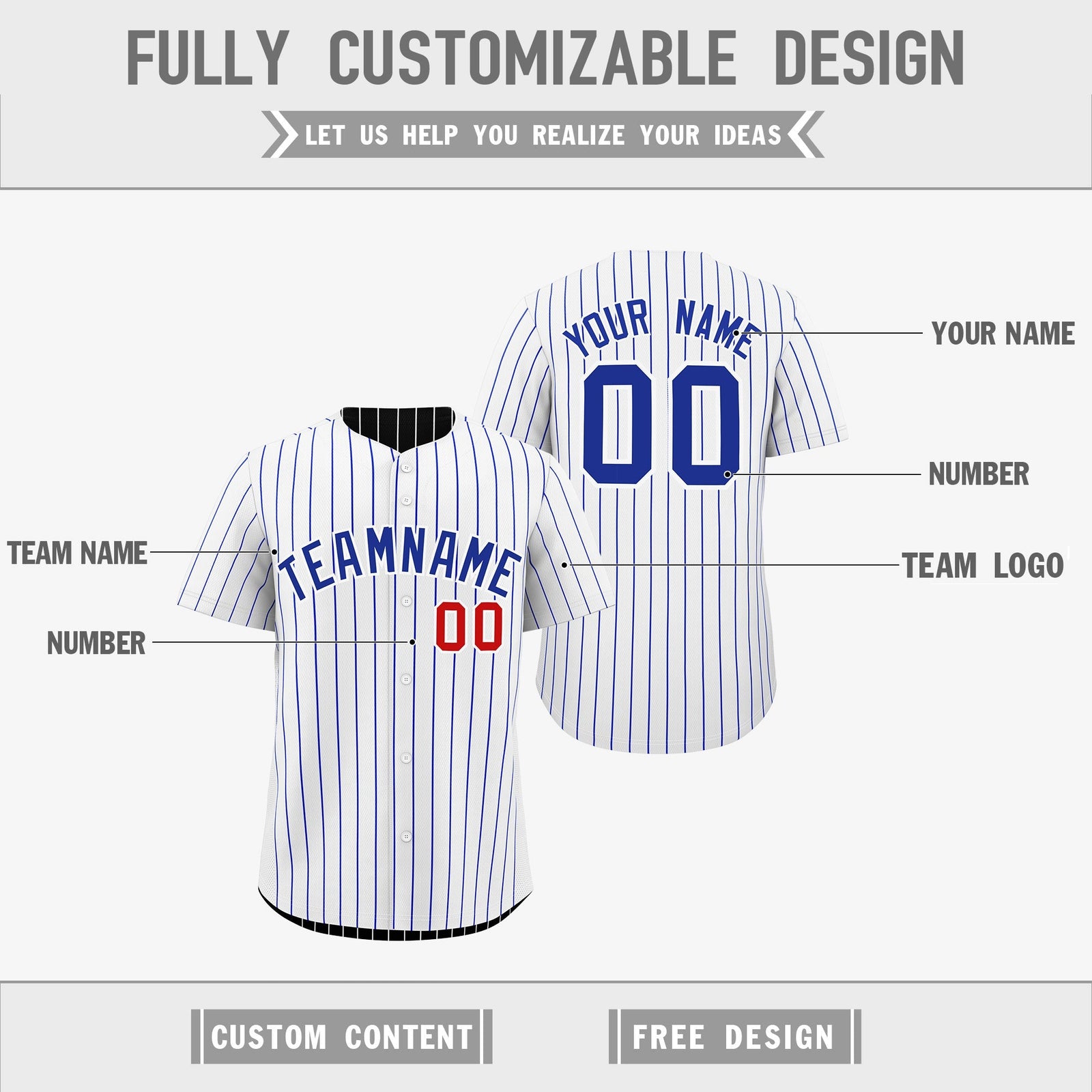 Custom Royal Blue White Reversible Stripe Fashion Baseball Jersey| KXKSHOP