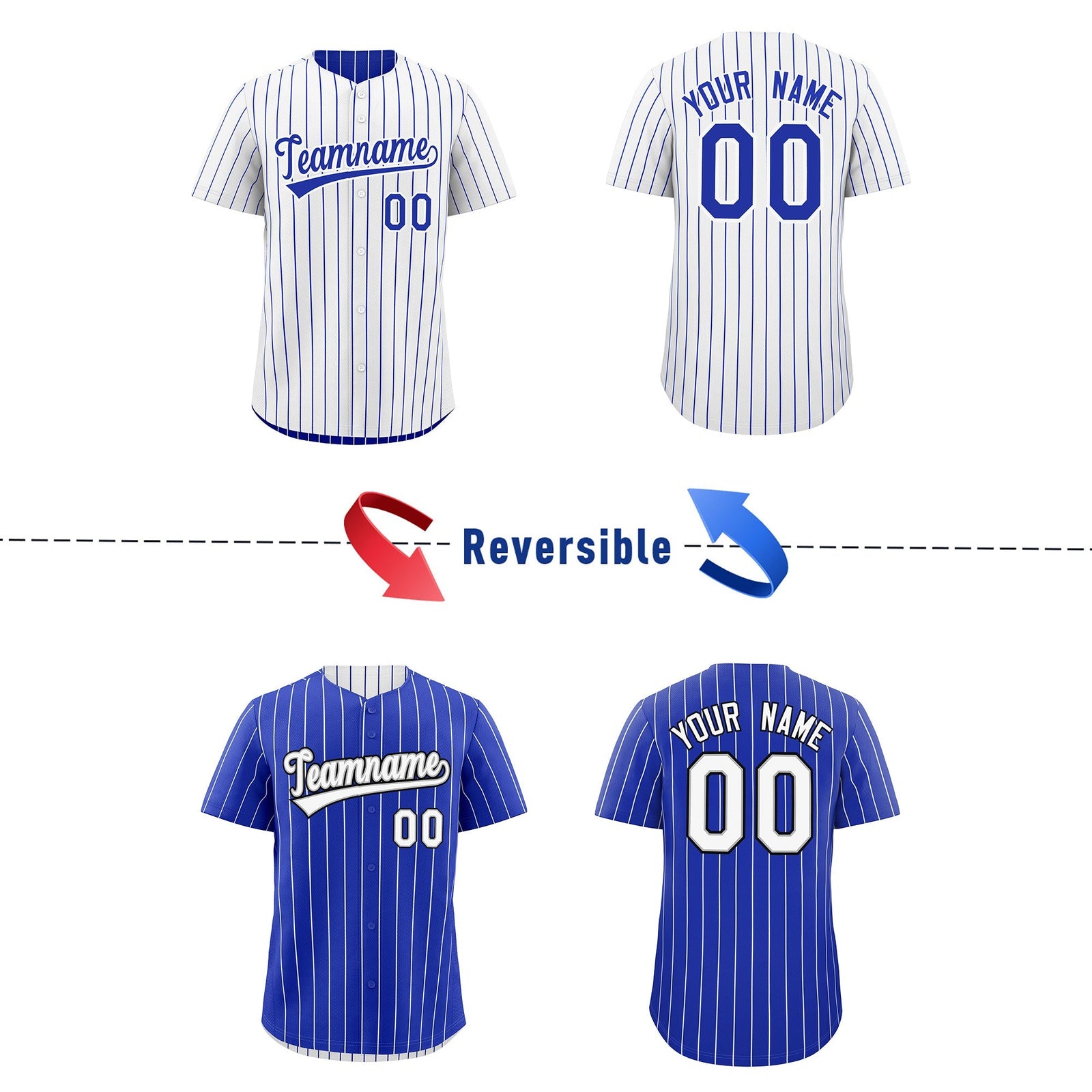 Custom Royal Blue White Black Reversible Stripe Fashion Baseball Jersey| KXKSHOP
