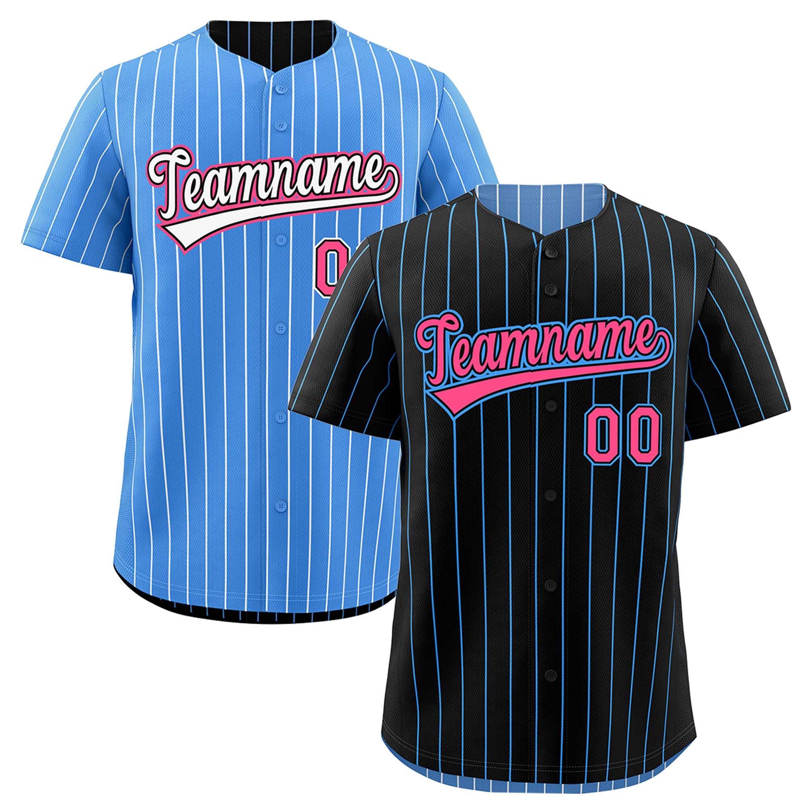 Custom Pink Black Powder Blue Reversible Stripe Fashion Baseball Jersey| KXKSHOP