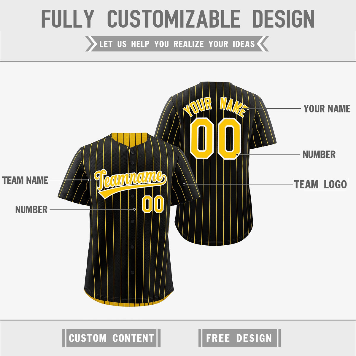 Custom Gold White Black Reversible Stripe Fashion Baseball Jersey| KXKSHOP