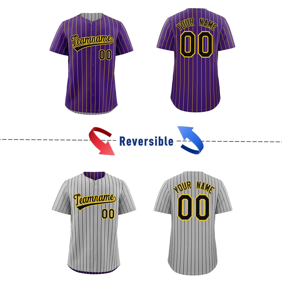 Custom Black Gold Reversible Stripe Fashion Baseball Jersey| KXKSHOP