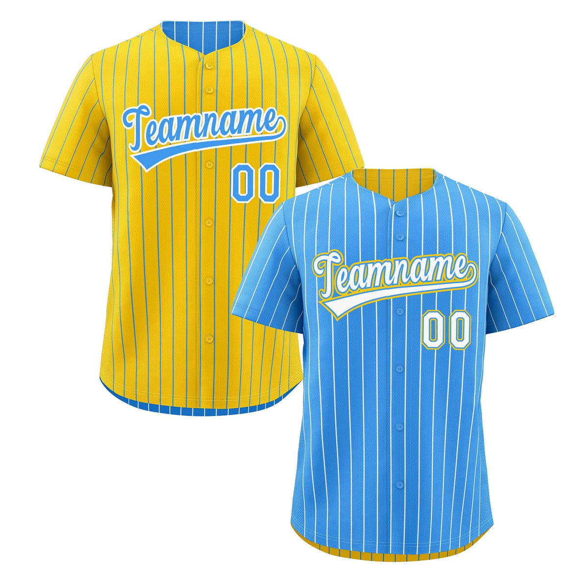 Custom White Powder Blue Gold Reversible Stripe Fashion Baseball Jersey| KXKSHOP