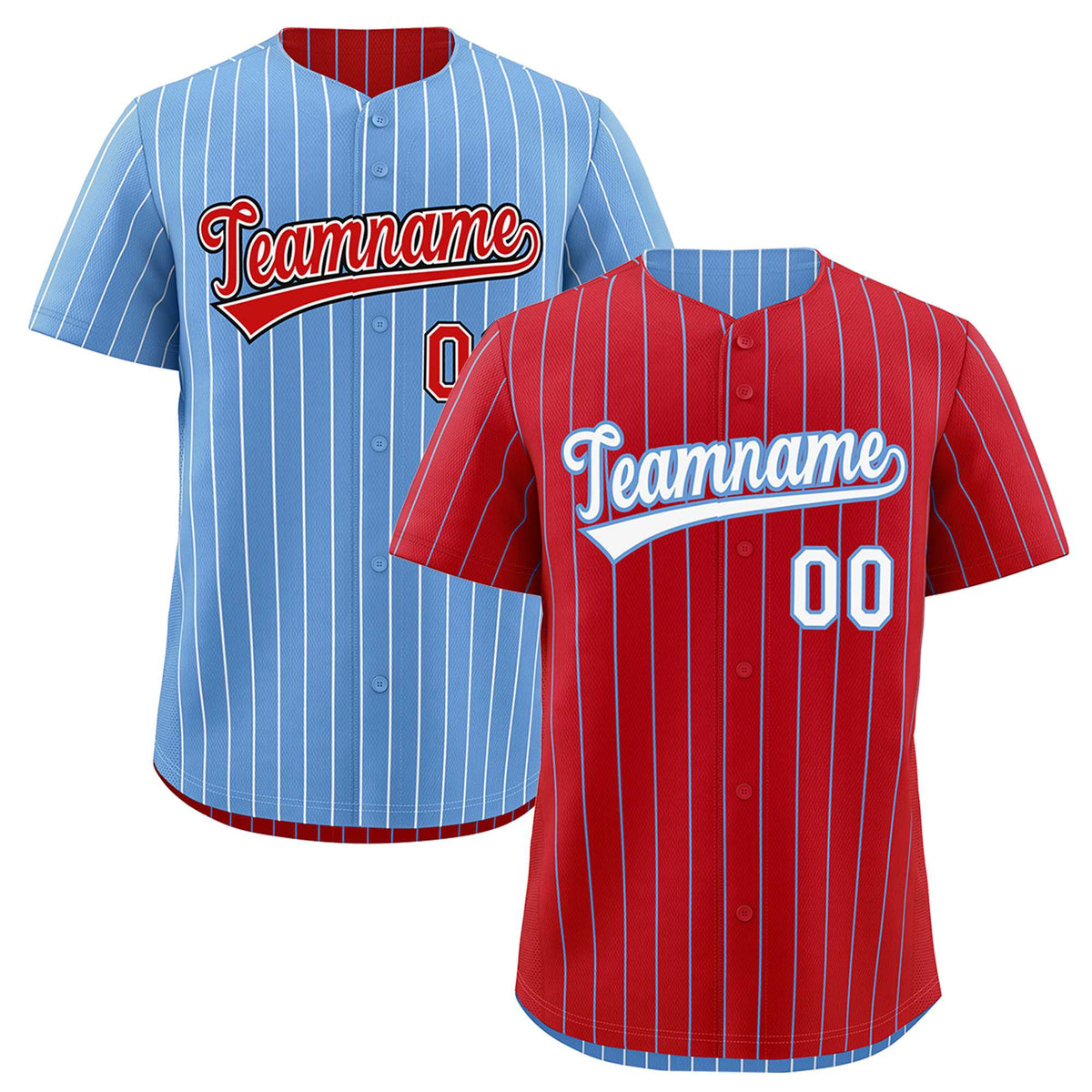 Custom White Light Blue Red Reversible Stripe Fashion Baseball Jersey| KXKSHOP