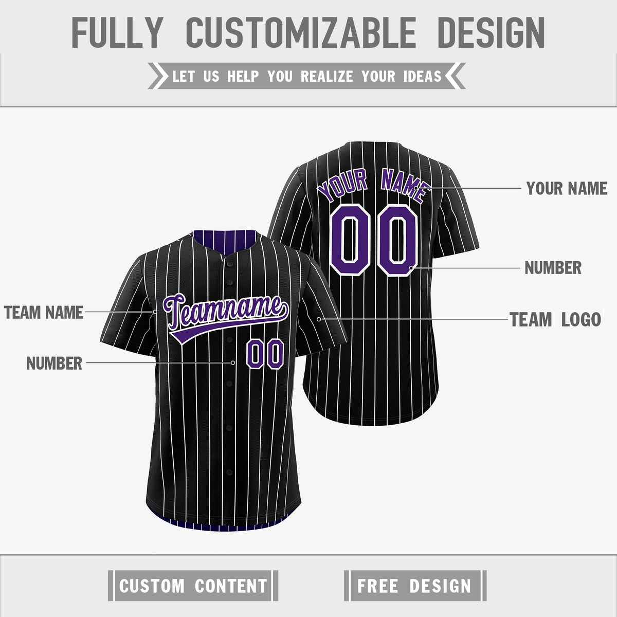Custom Black Purple Purple White Reversible Stripe Fashion Baseball Jersey| KXKSHOP