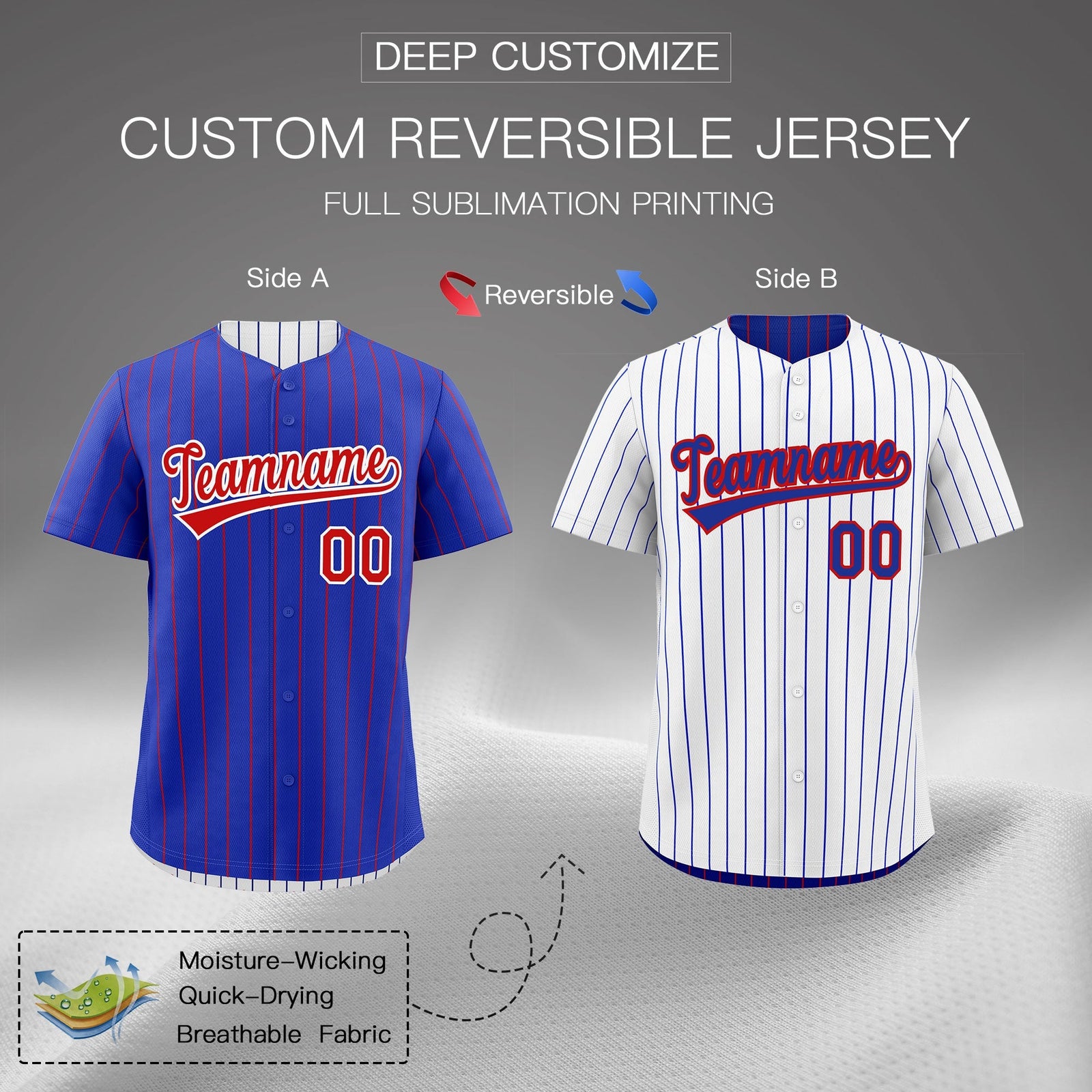 Custom Red White Royal Blue Reversible Stripe Fashion Baseball Jersey| KXKSHOP