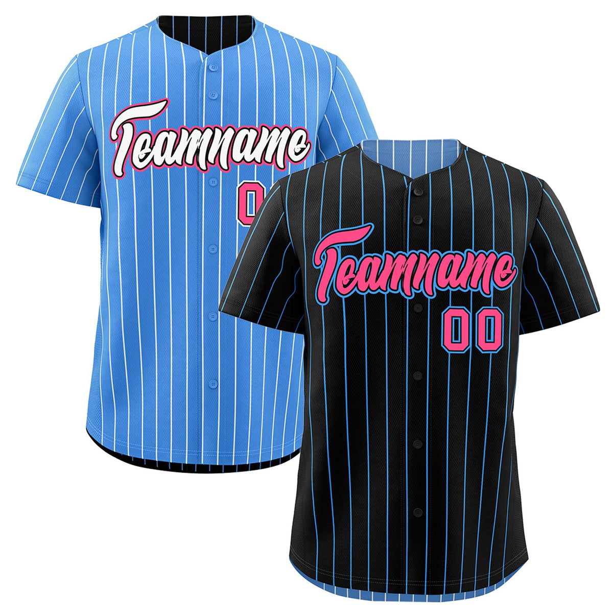 Custom Pink Black Powder Blue Reversible Stripe Fashion Baseball Jersey| KXKSHOP