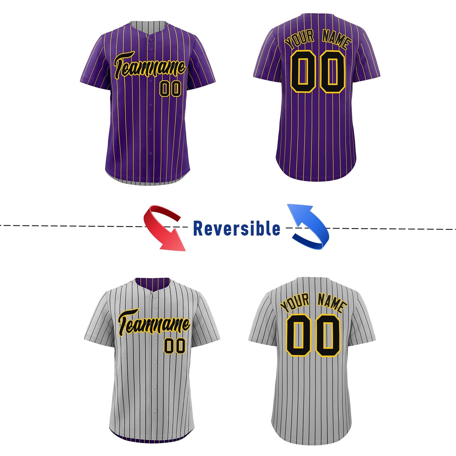 Custom Black Gold Reversible Stripe Fashion Baseball Jersey| KXKSHOP