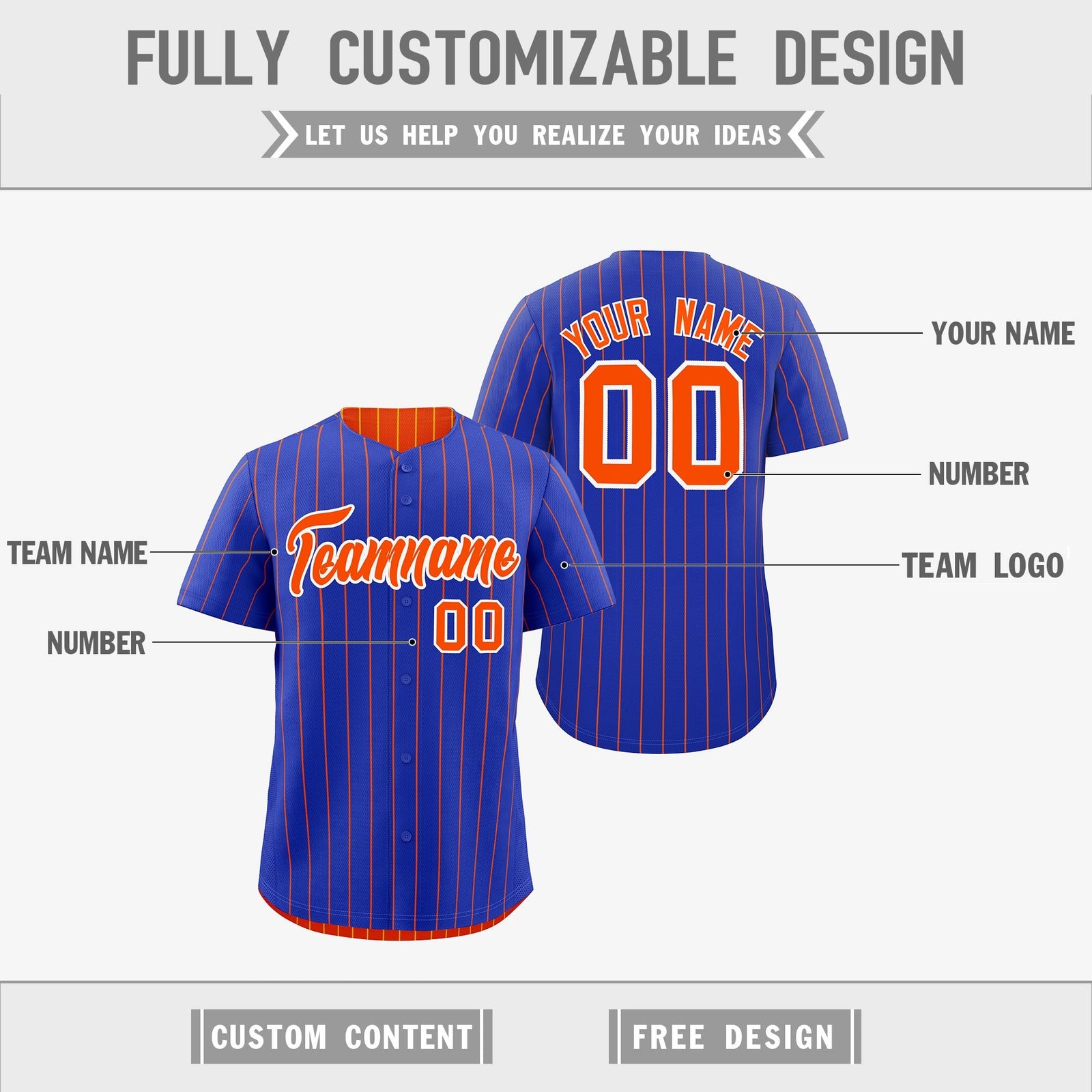 Custom Orange White Royal Blue Reversible Stripe Fashion Baseball Jersey| KXKSHOP