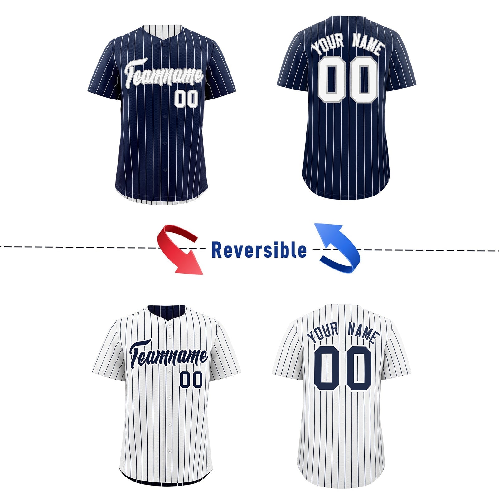 Custom White Navy Reversible Stripe Fashion Baseball Jersey| KXKSHOP