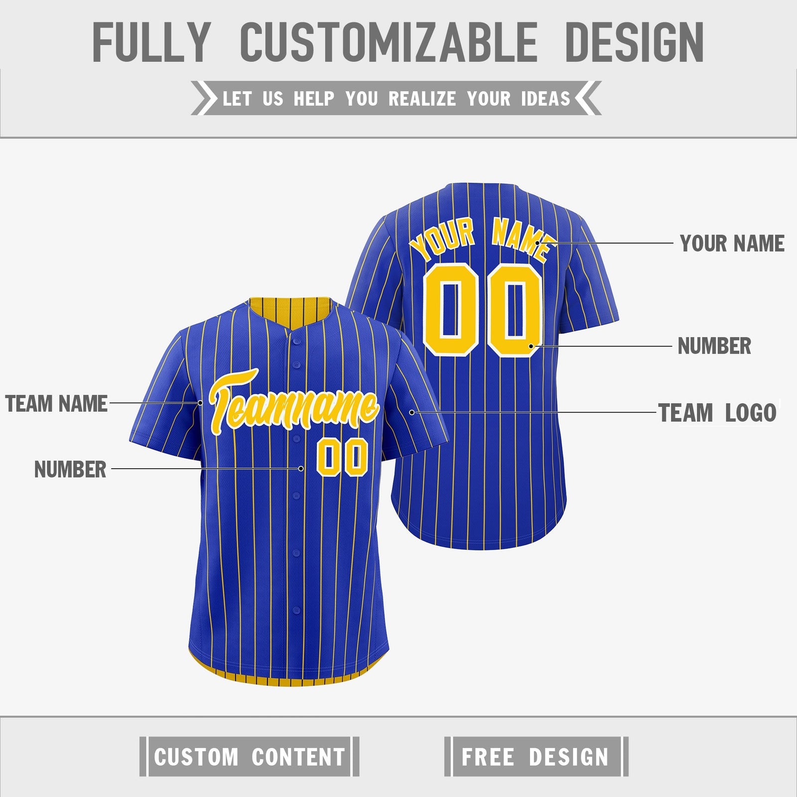 Custom Gold White Royal Blue Reversible Stripe Fashion Baseball Jersey| KXKSHOP