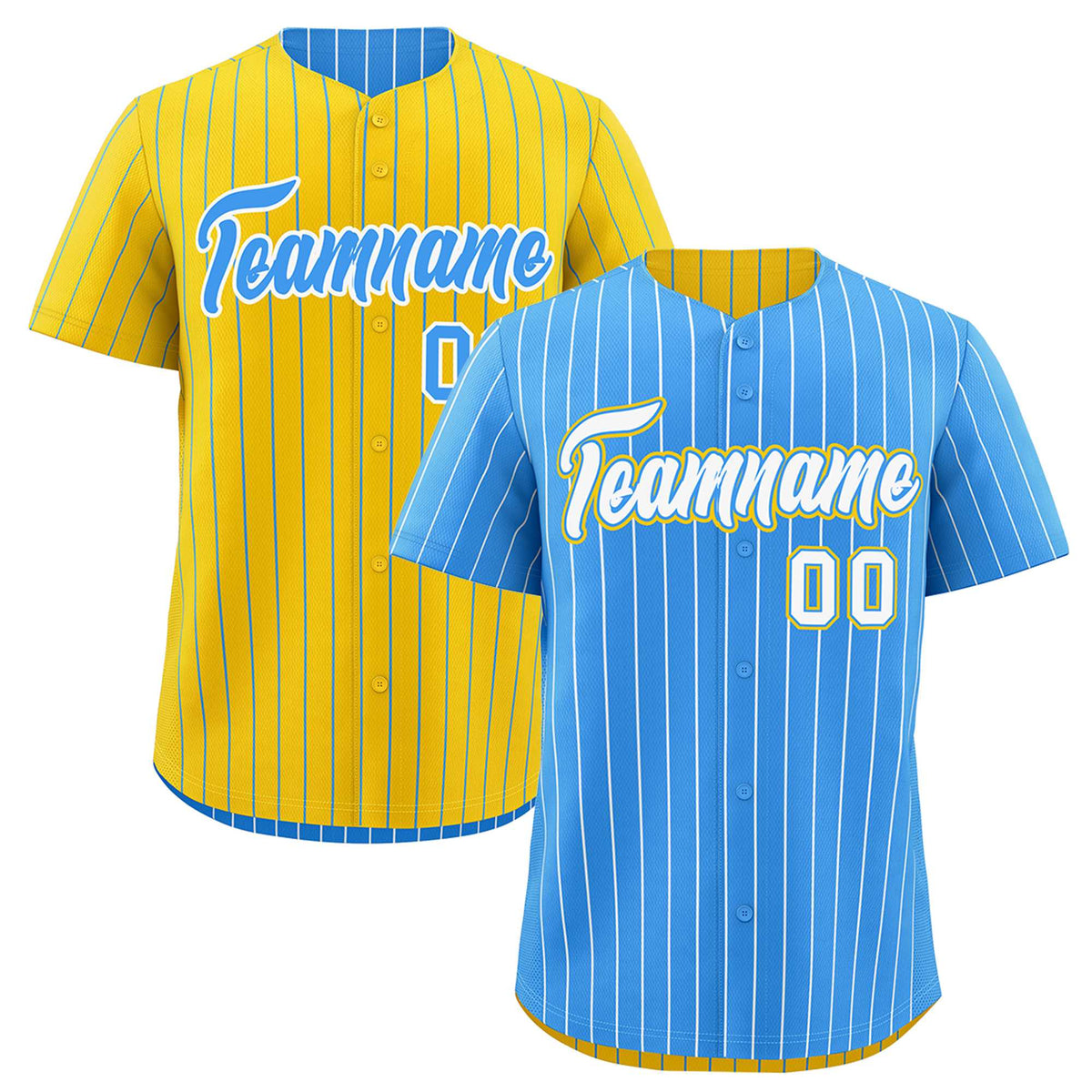 Custom White Powder Blue Gold Reversible Stripe Fashion Baseball Jersey| KXKSHOP