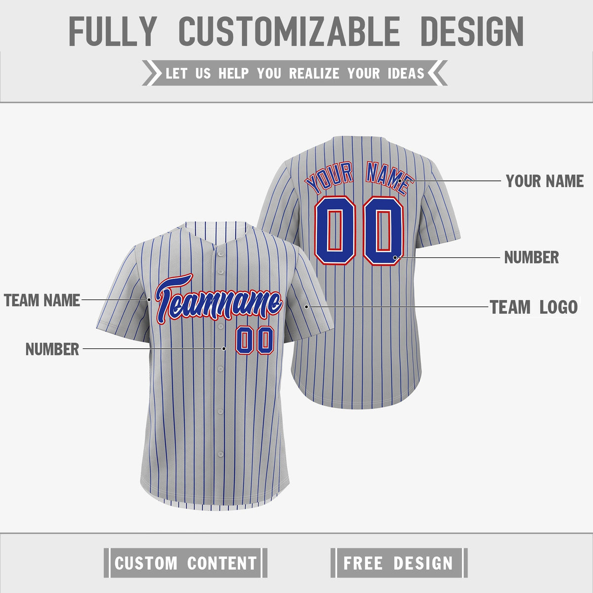 Custom Royal Blue White Red Reversible Stripe Fashion Baseball Jersey| KXKSHOP