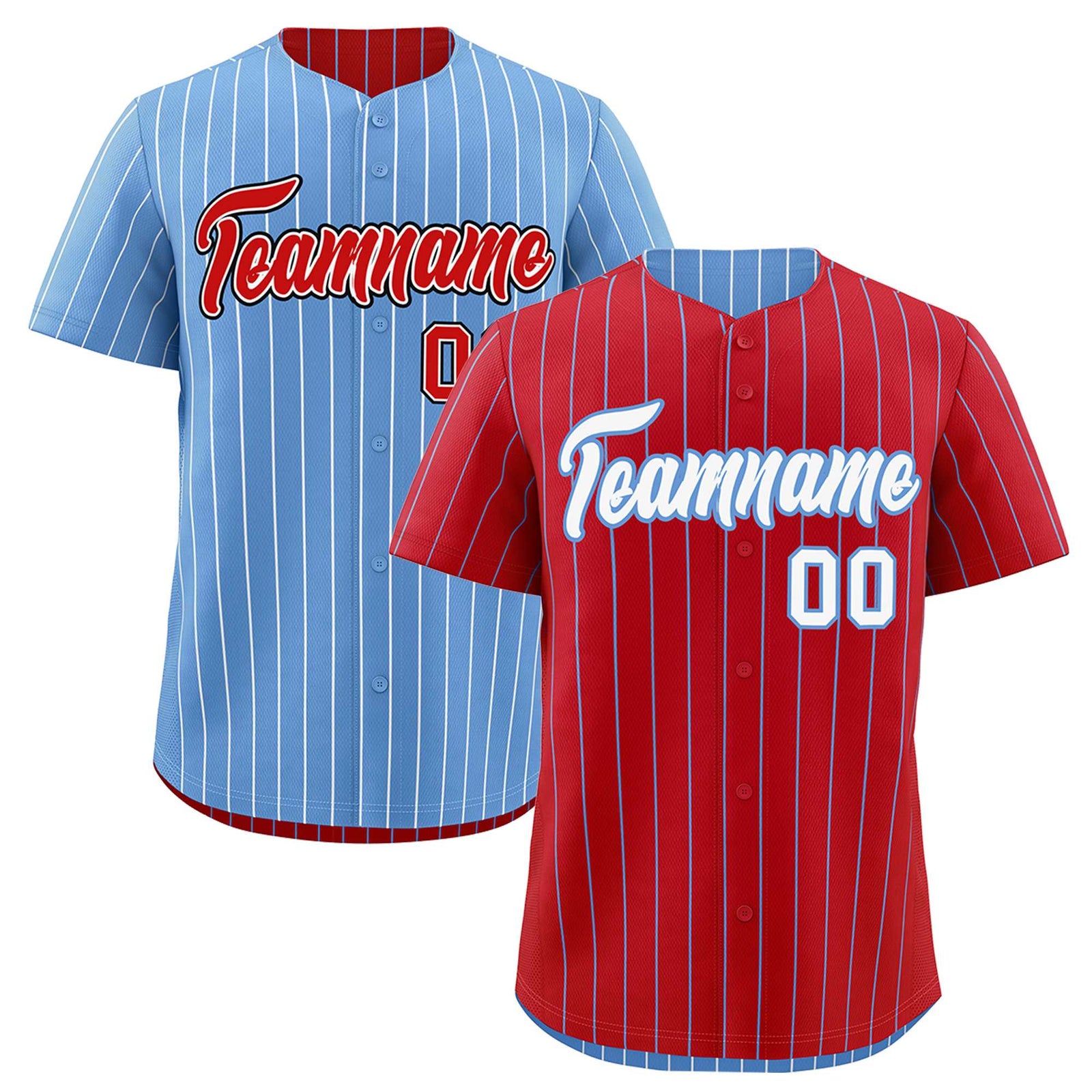 Custom White Light Blue Red Reversible Stripe Fashion Baseball Jersey| KXKSHOP