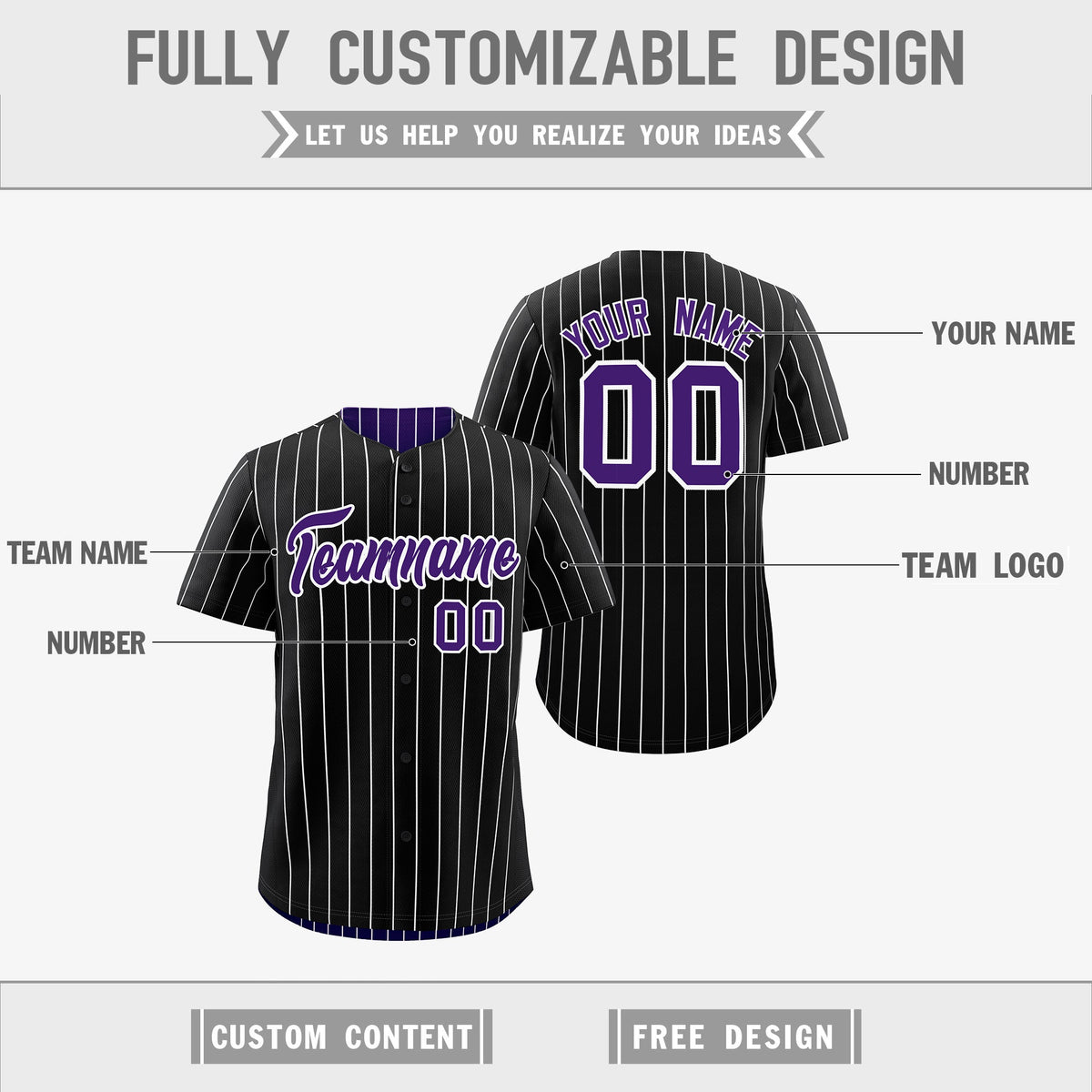 Custom Black Purple Purple White Reversible Stripe Fashion Baseball Jersey| KXKSHOP