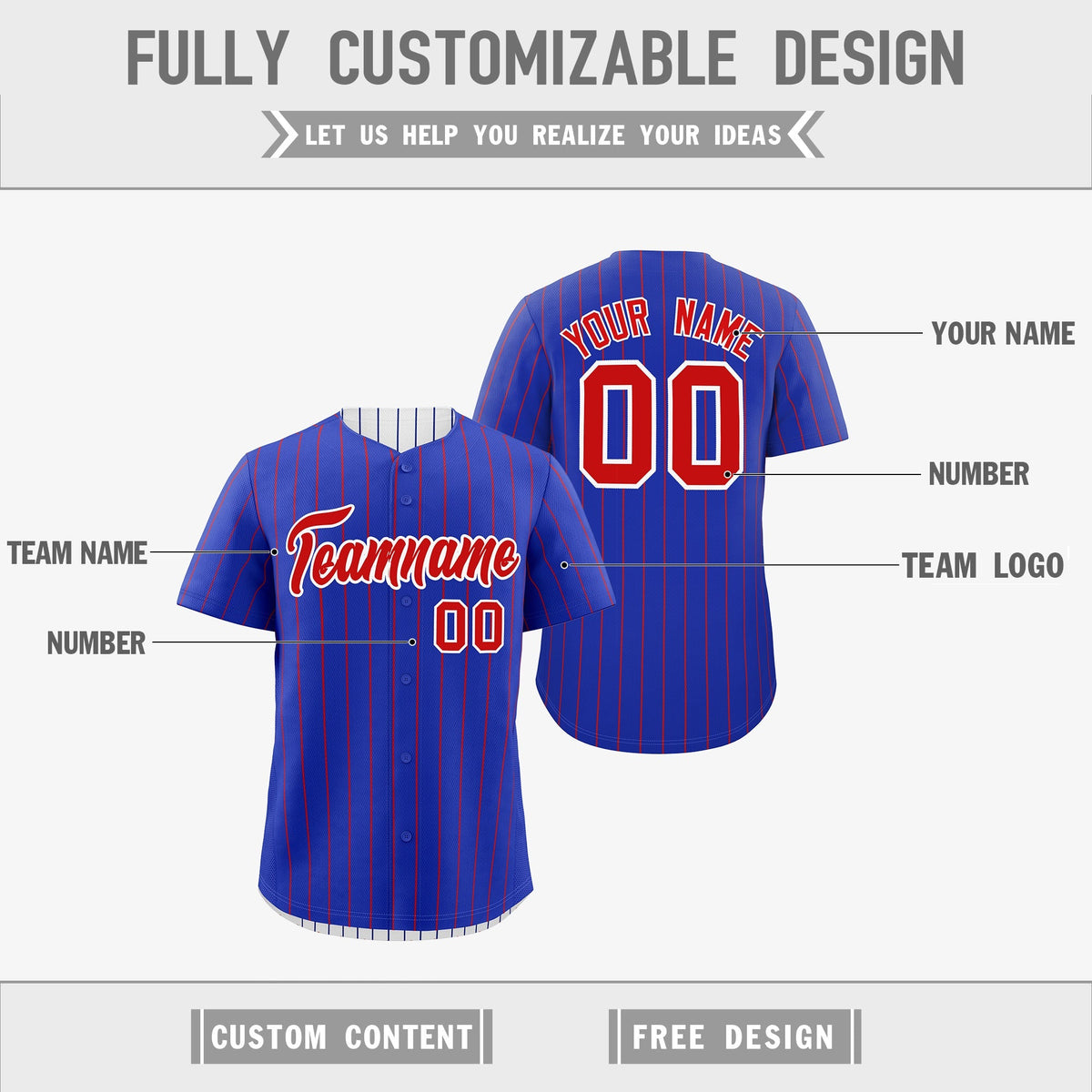 Custom Red White Royal Blue Reversible Stripe Fashion Baseball Jersey| KXKSHOP