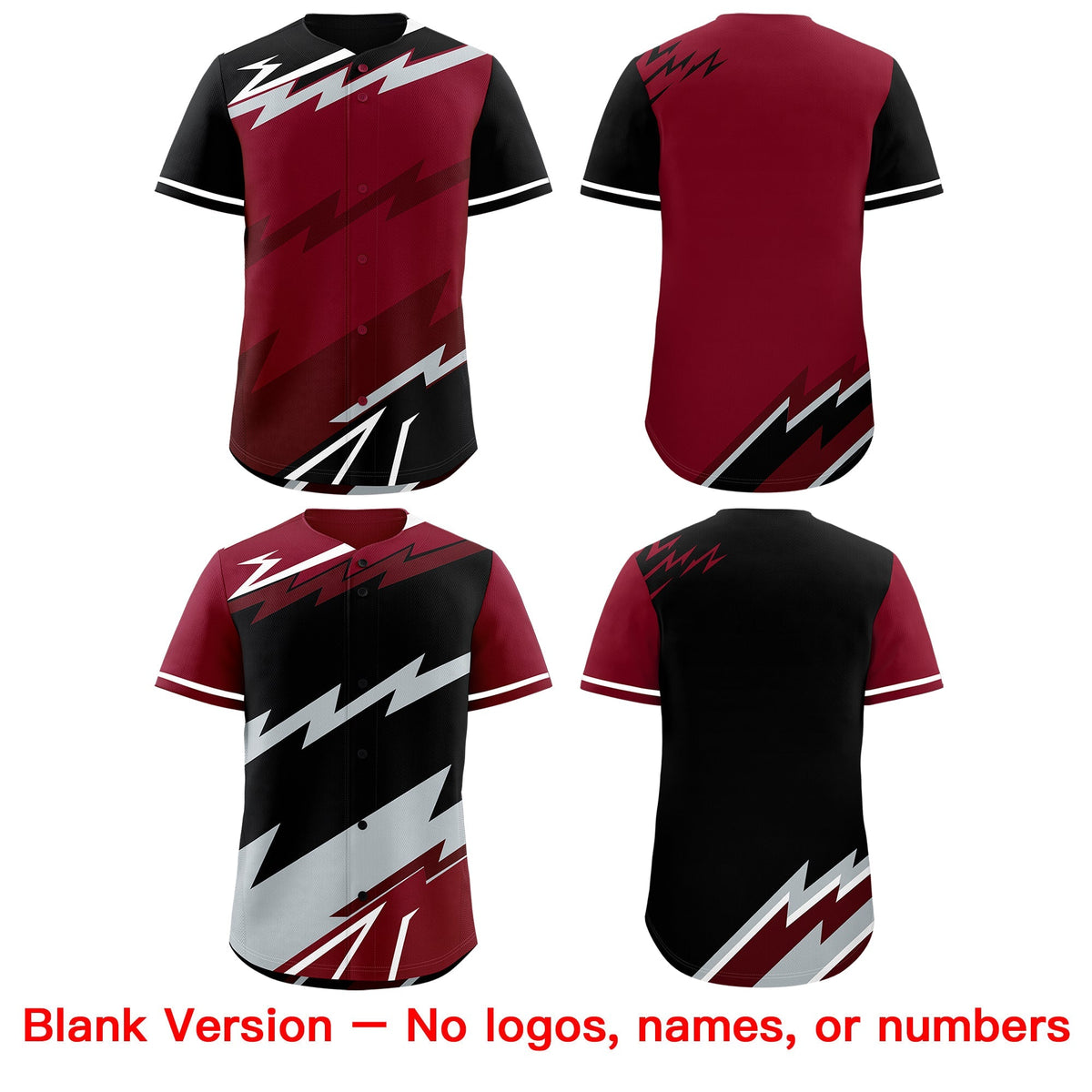Custom Crimson Black Burgundy short sleeves Reversible Lightning Pattern Graffiti Graffiti Pattern Moisture-Wicking Baseball Jersey| KXKSHOP