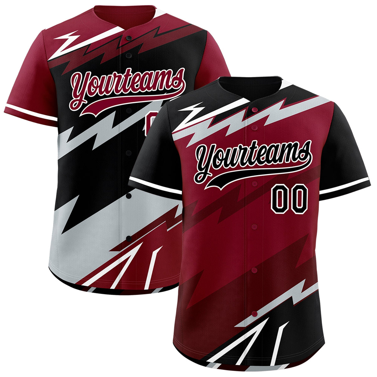 Custom Crimson Black Burgundy short sleeves Reversible Lightning Pattern Graffiti Graffiti Pattern Moisture-Wicking Baseball Jersey| KXKSHOP