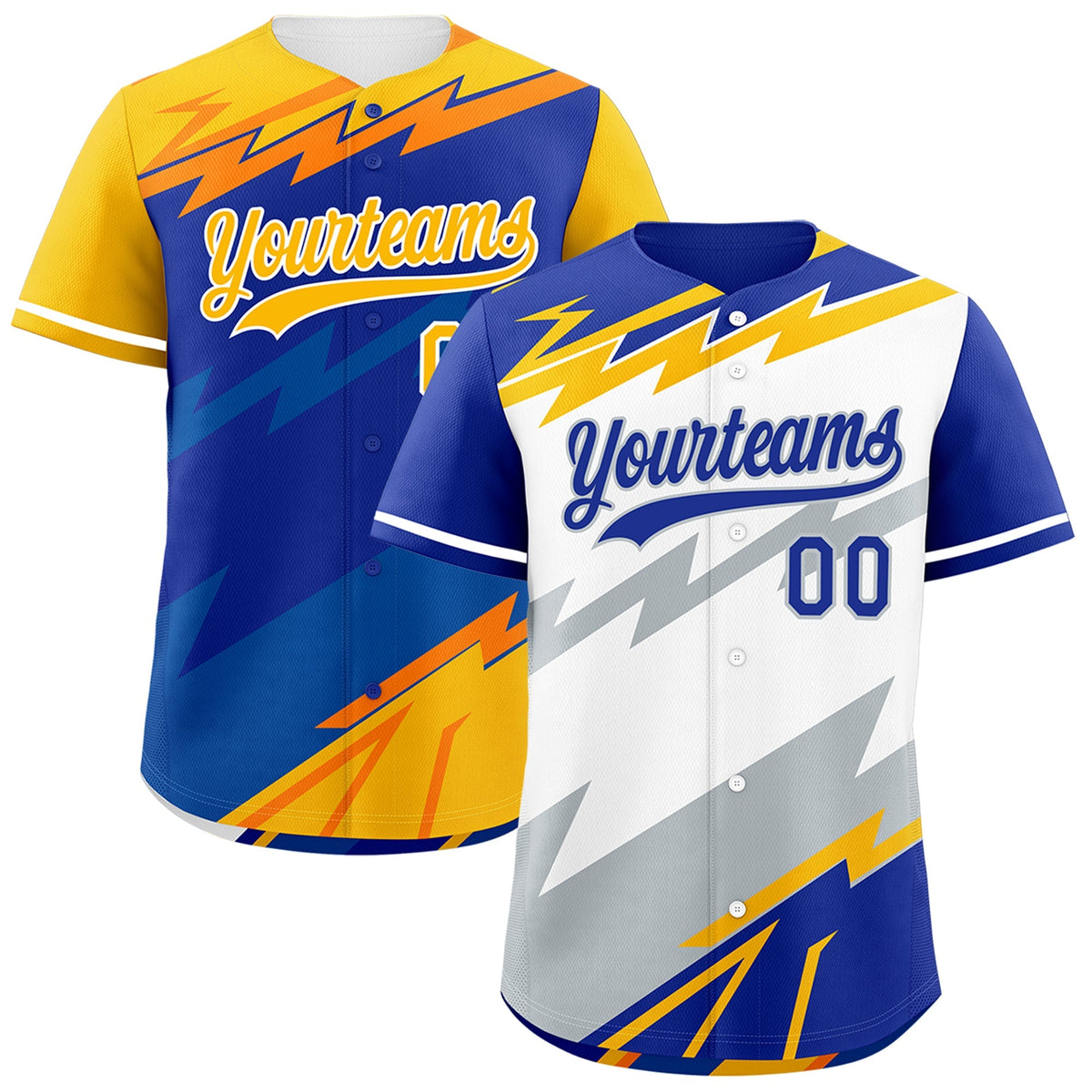 Custom White Royal Blue Silver short sleeves Reversible Lightning Pattern Graffiti Graffiti Pattern Breathable Baseball Jersey| KXKSHOP