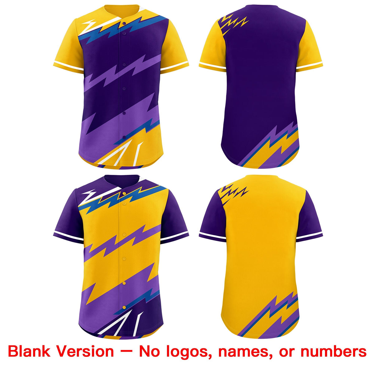 Custom Purple Royal Yellow short sleeves Reversible Lightning Pattern Graffiti Graffiti Pattern Lightweight Baseball Jersey| KXKSHOP