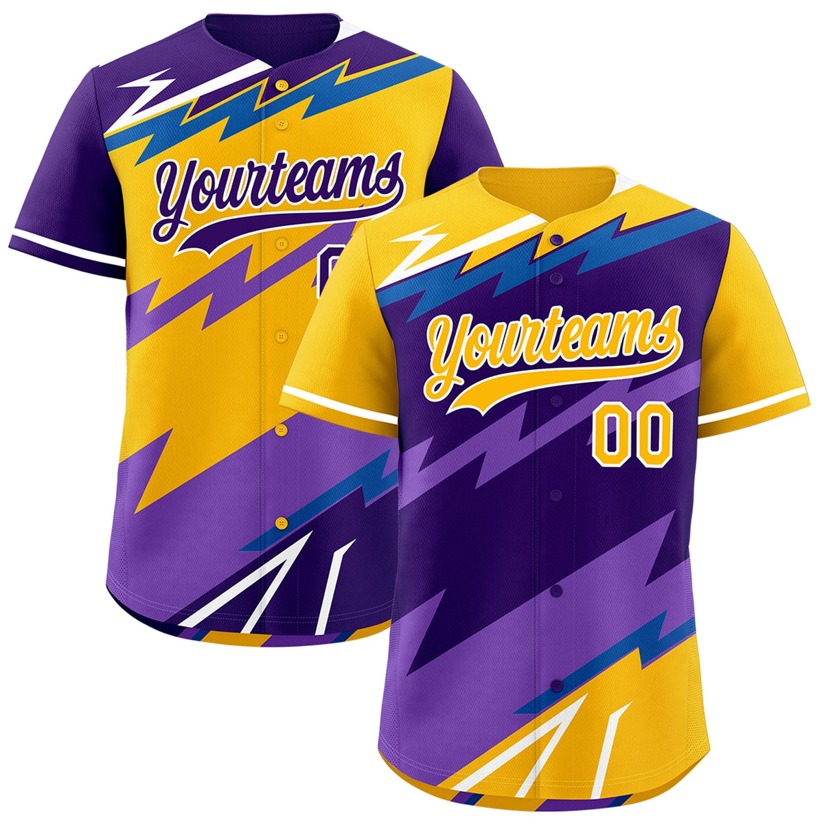 Custom Purple Royal Yellow short sleeves Reversible Lightning Pattern Graffiti Graffiti Pattern Lightweight Baseball Jersey| KXKSHOP
