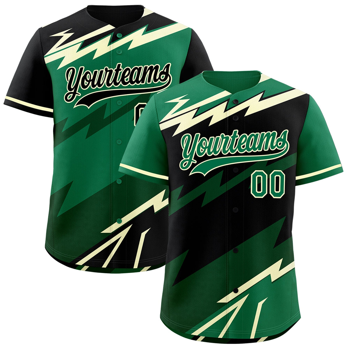 Custom Black Kelly Green Cream short sleeves Reversible Lightning Pattern Graffiti Graffiti Pattern Breathable Baseball Jersey| KXKSHOP