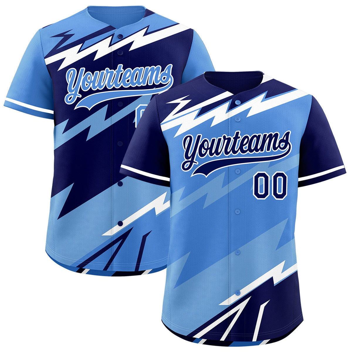 Custom Light Blue Powder Blue White short sleeves Reversible Lightning Pattern Graffiti Graffiti Pattern Lightweight Baseball Jersey| KXKSHOP