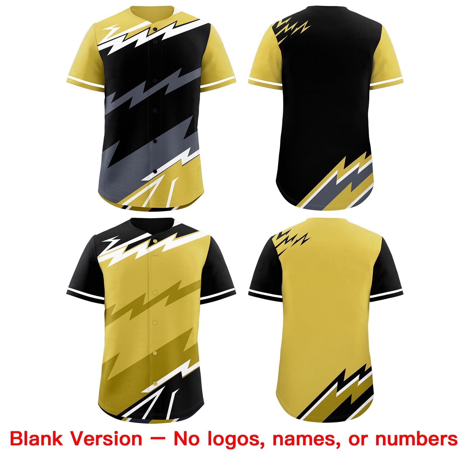 Custom Black Old Gold Gray short sleeves Reversible Lightning Pattern Graffiti Graffiti Pattern Moisture-Wicking Baseball Jersey| KXKSHOP