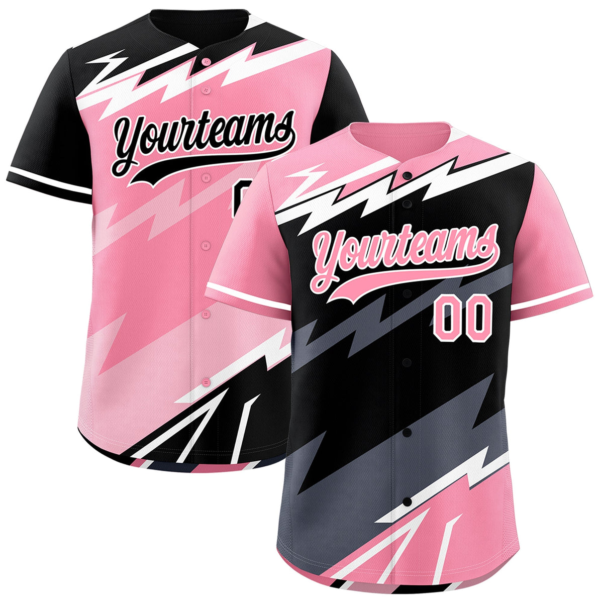 Custom Black Light Pink Gray short sleeves Reversible Lightning Pattern Graffiti Graffiti Pattern Breathable Baseball Jersey| KXKSHOP