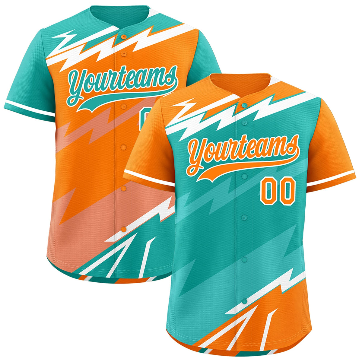 Custom Aqua Orange Teal short sleeves Reversible Lightning Pattern Graffiti Graffiti Pattern Lightweight Baseball Jersey| KXKSHOP
