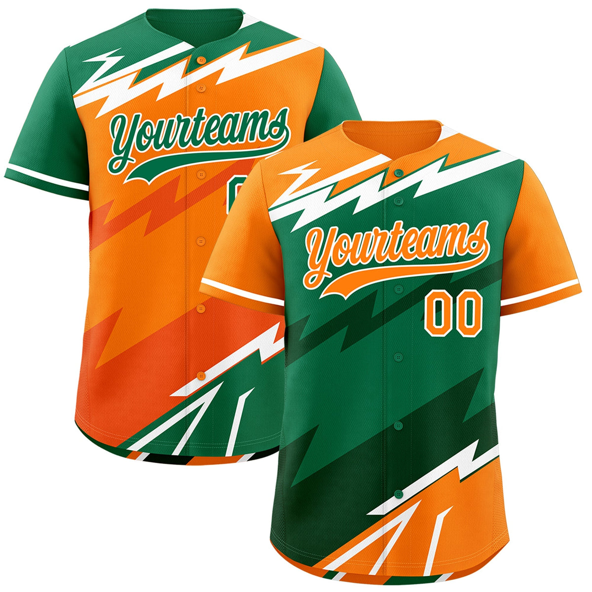 Custom Kelly Green Orange Dark Green short sleeves Reversible Lightning Pattern Graffiti Graffiti Pattern Breathable Baseball Jersey| KXKSHOP