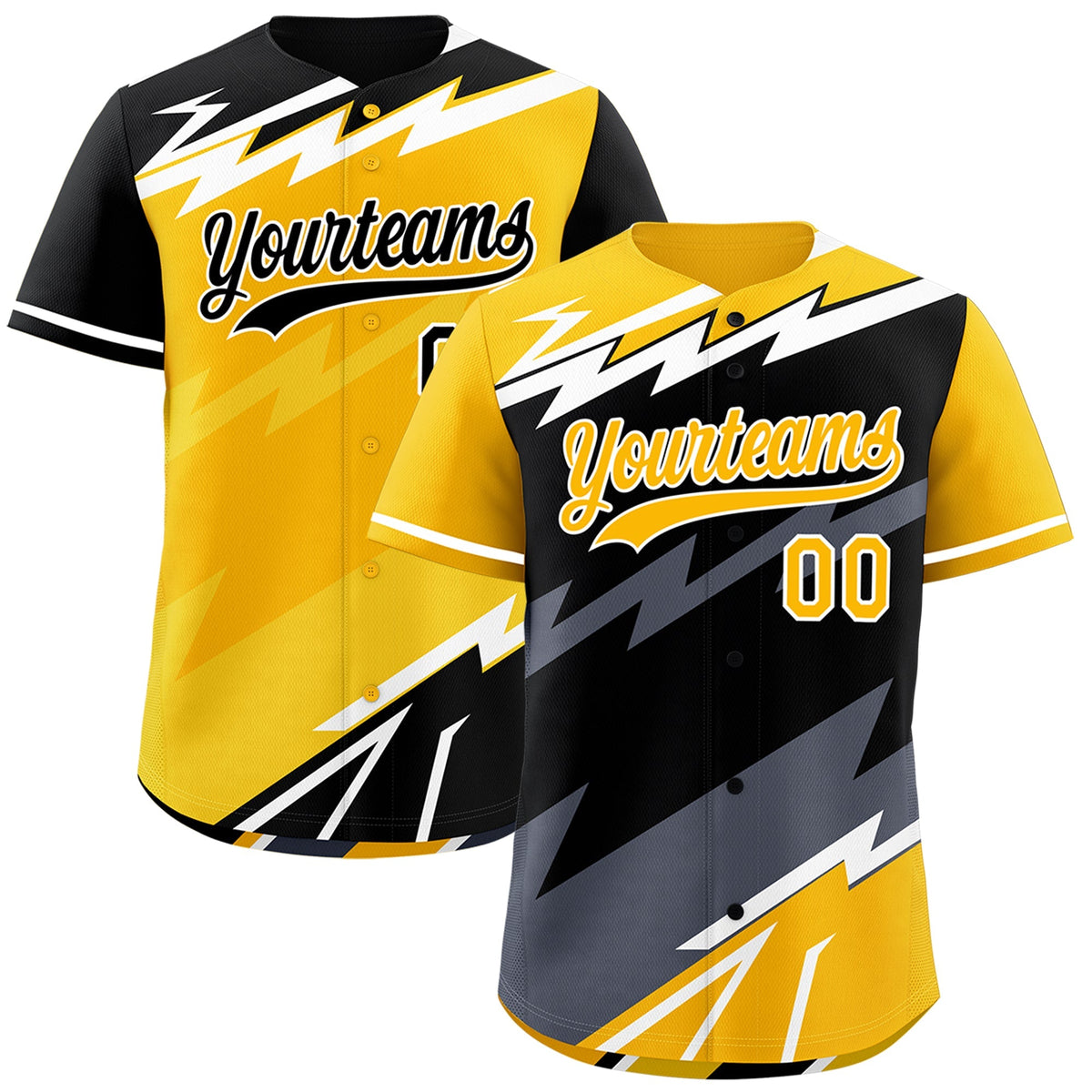 Custom Black Yellow Gray short sleeves Reversible Lightning Pattern Graffiti Graffiti Pattern Lightweight Baseball Jersey| KXKSHOP