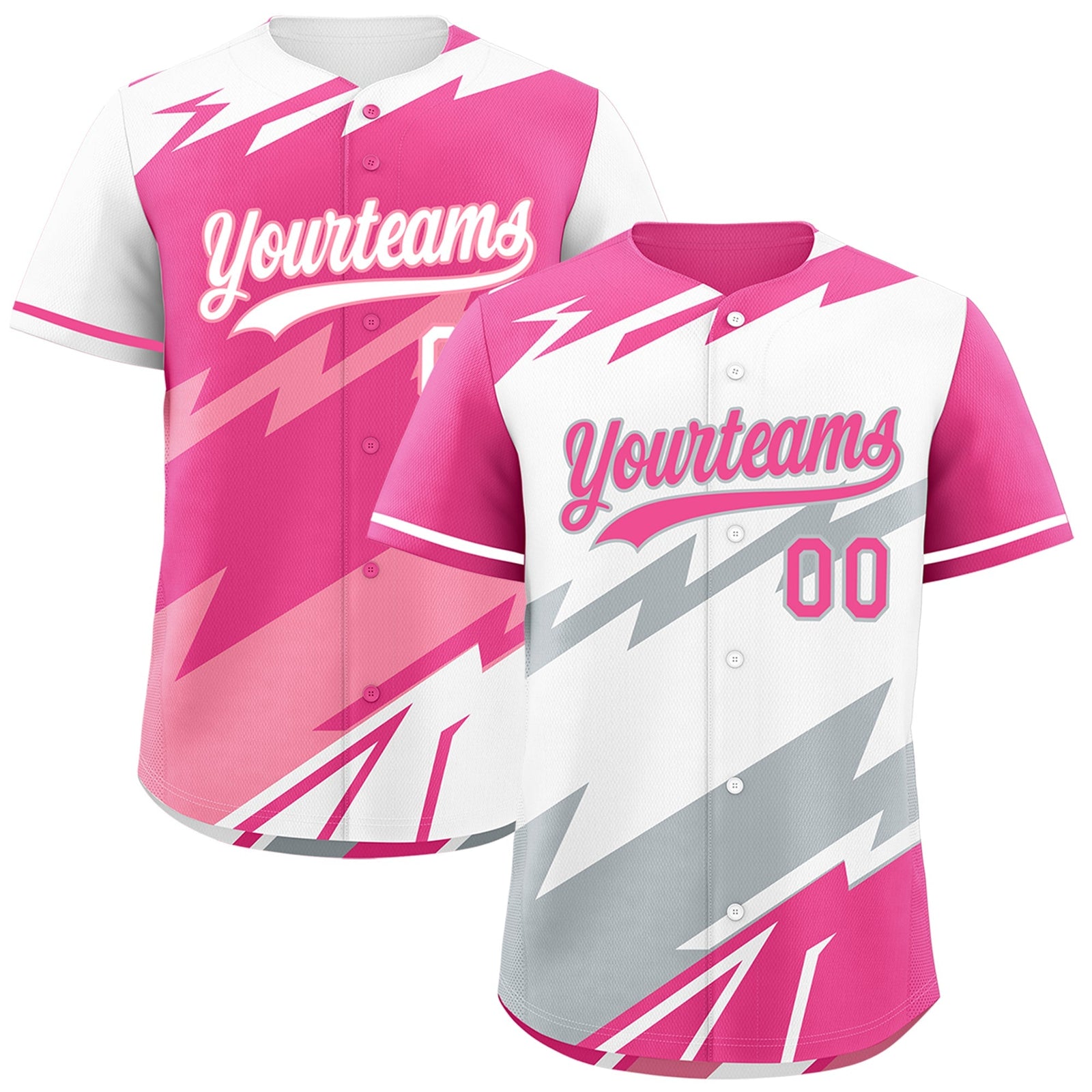 Custom White Pink Silver short sleeves Reversible Lightning Pattern Graffiti Graffiti Pattern Moisture-Wicking Baseball Jersey| KXKSHOP