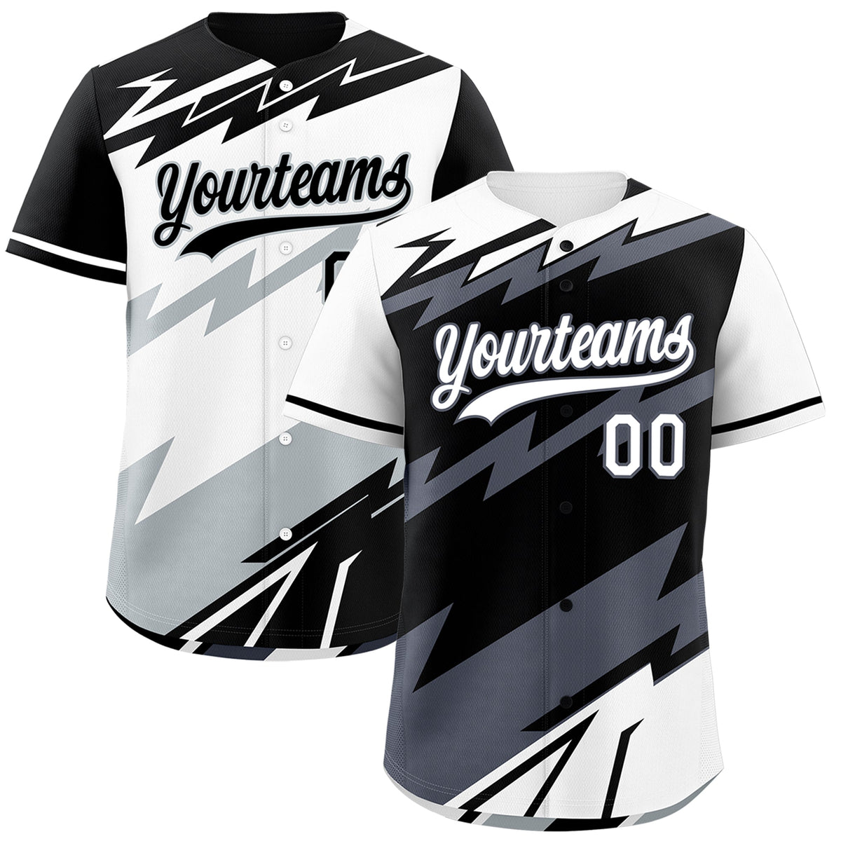 Custom Black White Gray short sleeves Reversible Lightning Pattern Graffiti Graffiti Pattern Lightweight Baseball Jersey| KXKSHOP