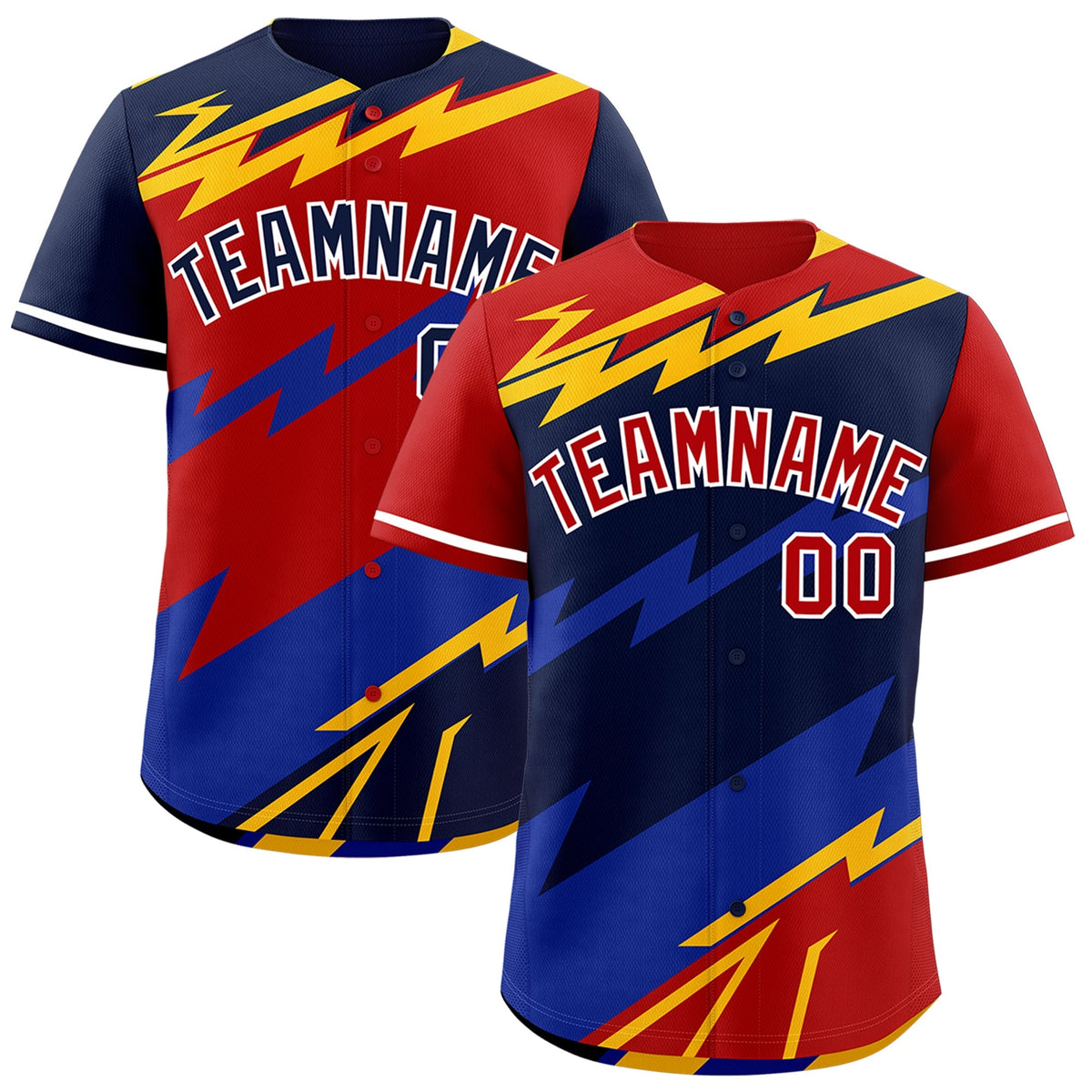 Custom Navy Red Yellow short sleeves Reversible Lightning Pattern Graffiti Graffiti Pattern Lightweight Baseball Jersey| KXKSHOP