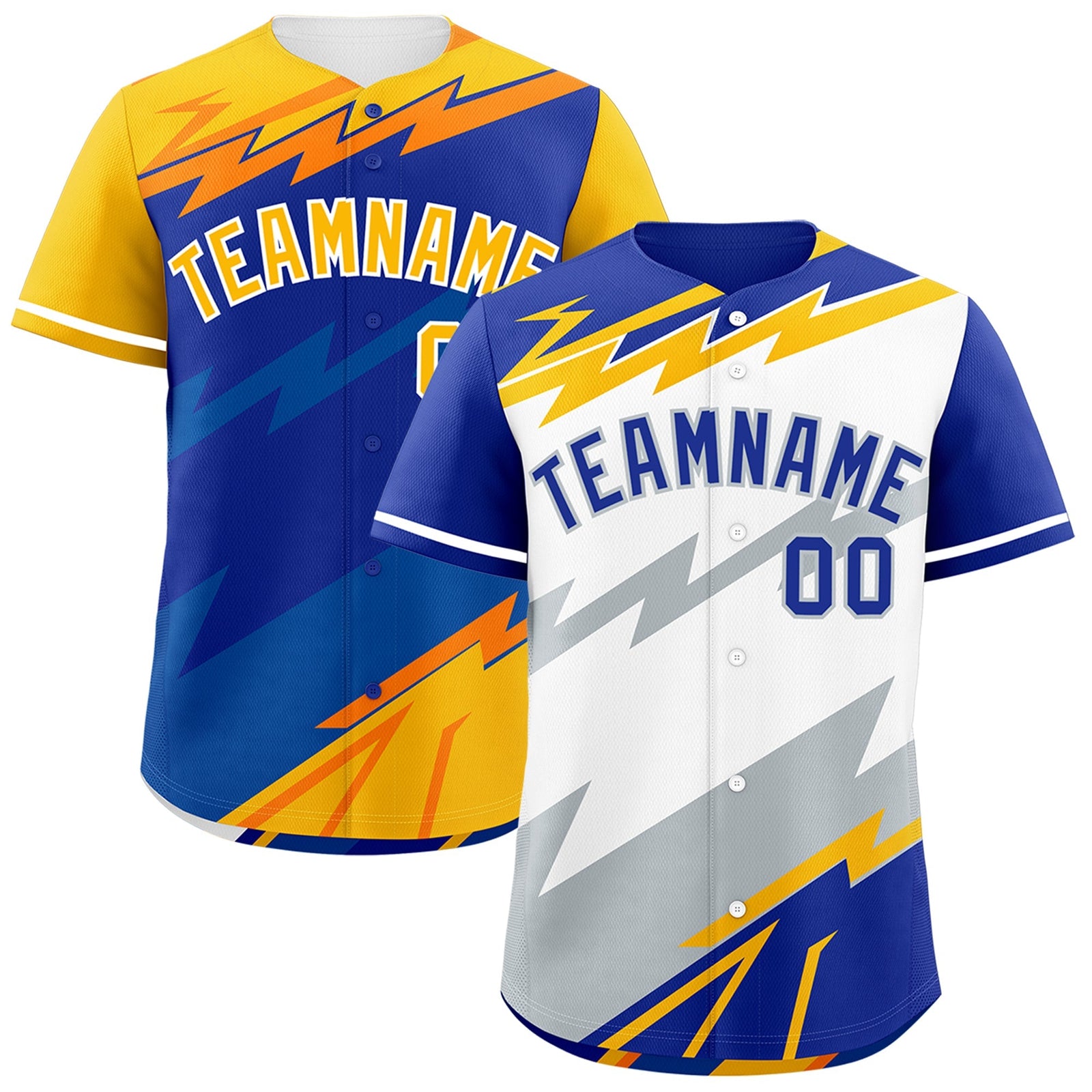 Custom White Royal Blue Silver short sleeves Reversible Lightning Pattern Graffiti Graffiti Pattern Breathable Baseball Jersey| KXKSHOP