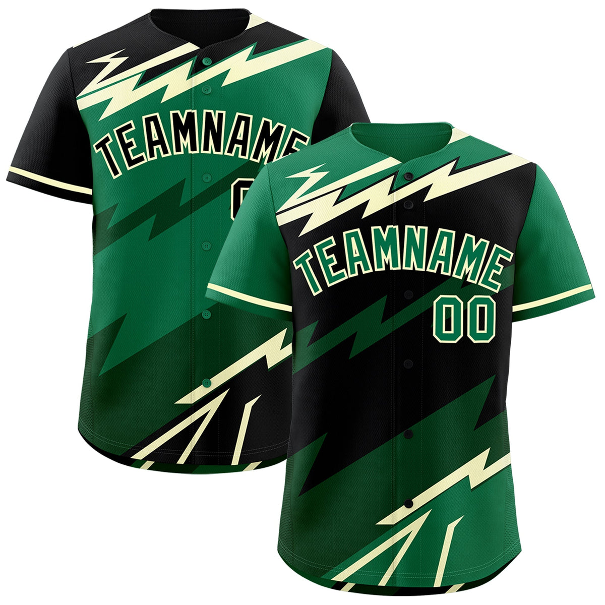 Custom Black Kelly Green Cream short sleeves Reversible Lightning Pattern Graffiti Graffiti Pattern Breathable Baseball Jersey| KXKSHOP