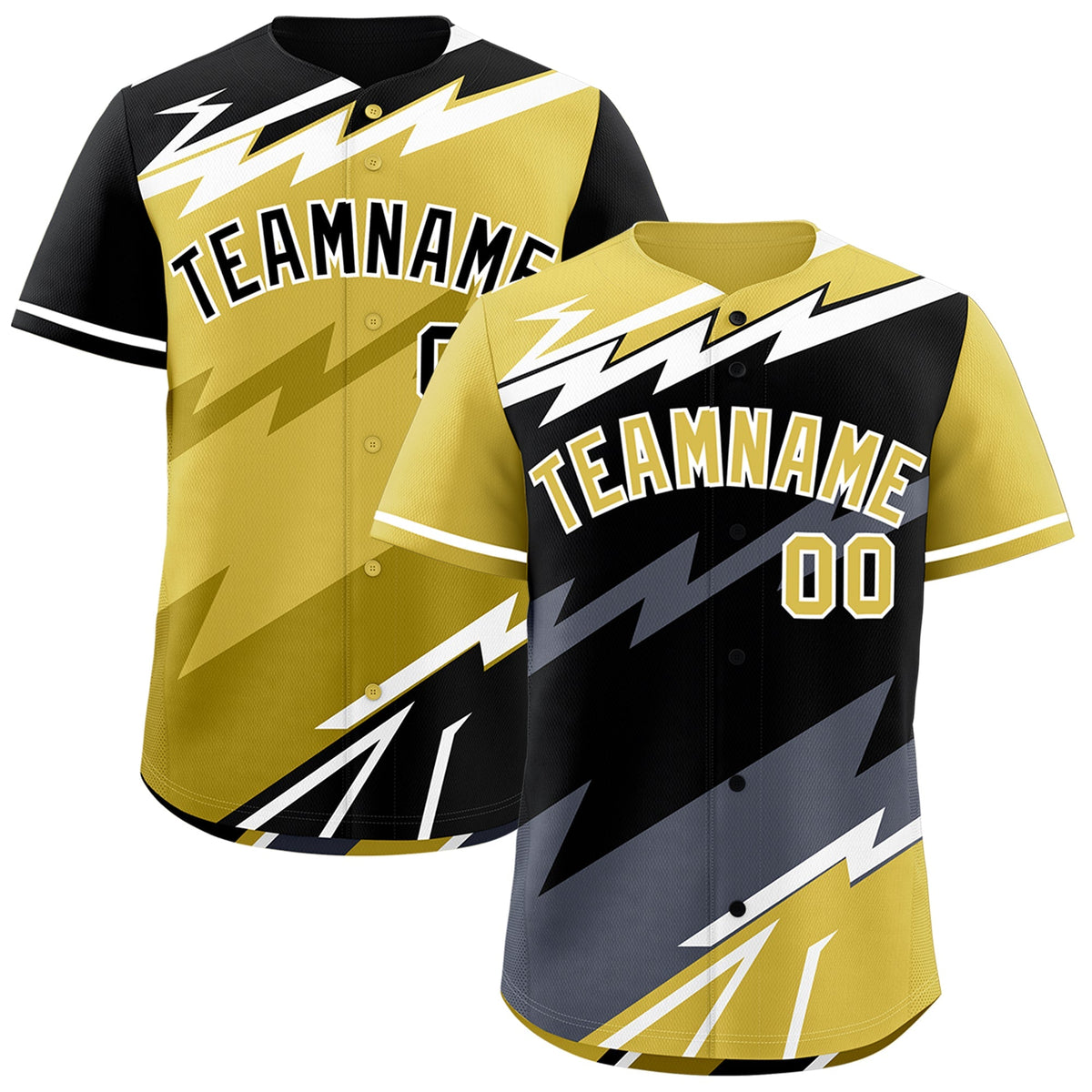 Custom Black Old Gold Gray short sleeves Reversible Lightning Pattern Graffiti Graffiti Pattern Moisture-Wicking Baseball Jersey| KXKSHOP