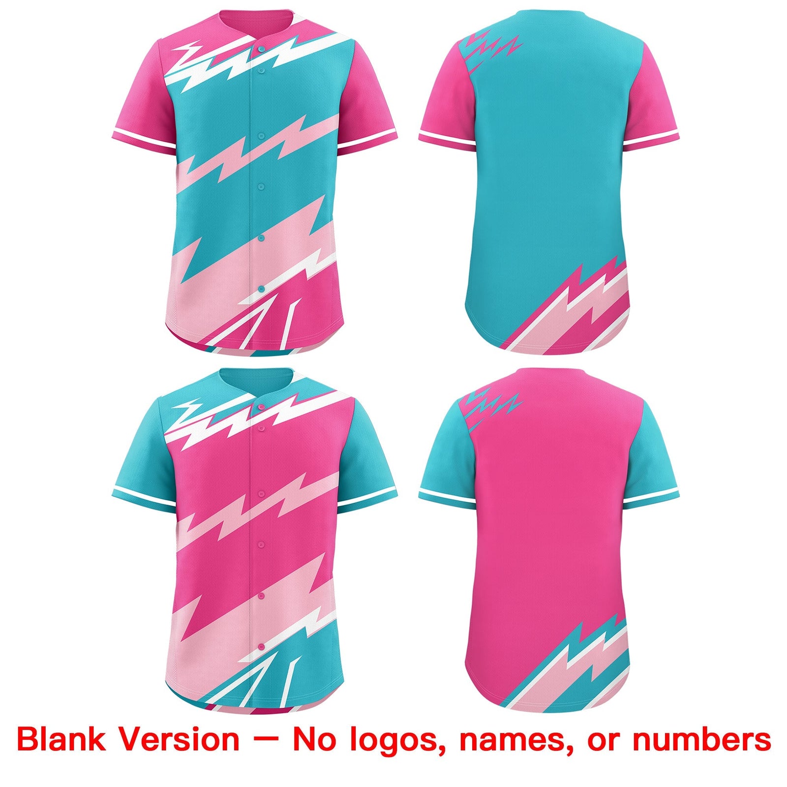 Custom Sky Blue Light Pink Pink short sleeves Reversible Lightning Pattern Graffiti Graffiti Pattern Breathable Baseball Jersey| KXKSHOP