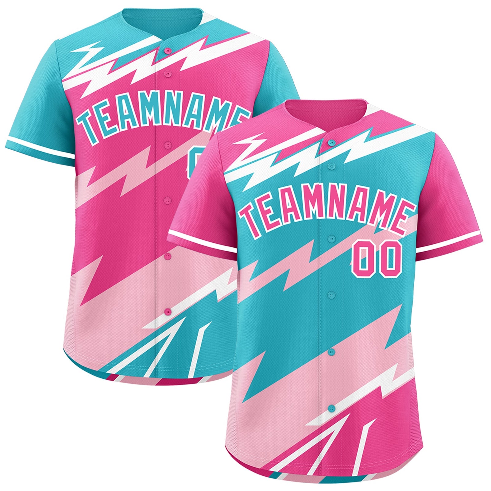 Custom Sky Blue Light Pink Pink short sleeves Reversible Lightning Pattern Graffiti Graffiti Pattern Breathable Baseball Jersey| KXKSHOP